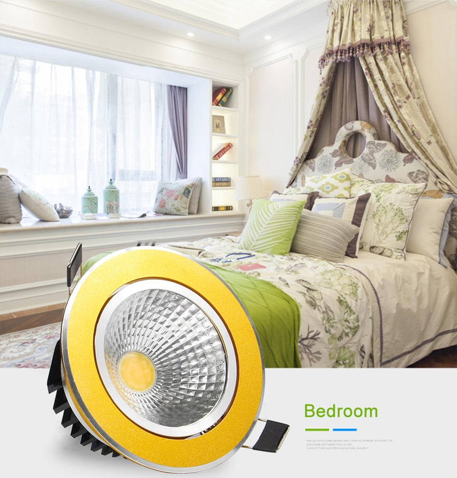 DBF Super Bright Recessed Gold LED Dimmable Downlight COB 5W 7W 10W 12W LED Spot Light LED Decoration Ceiling Lamp AC 110V 220V