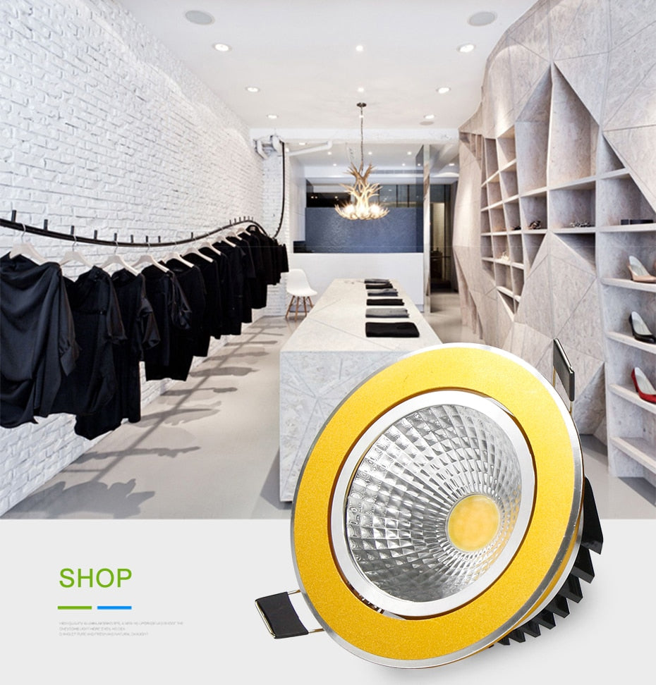 DBF Super Bright Recessed Gold LED Dimmable Downlight COB 5W 7W 10W 12W LED Spot Light LED Decoration Ceiling Lamp AC 110V 220V