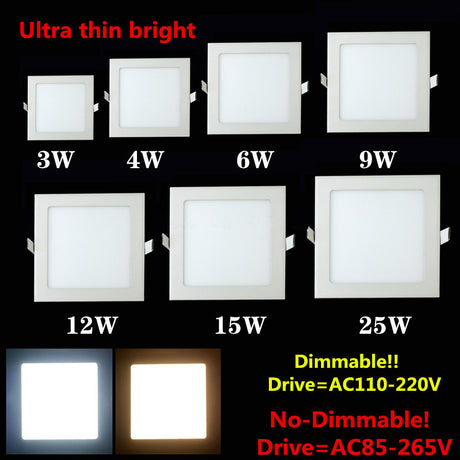 LED Downlight 4W 6W 9W 12W 15W 25W Square/Round Ultrathin SMD 2835 Power Driver Ceiling Panel Lights Cool/Natural/Warm White