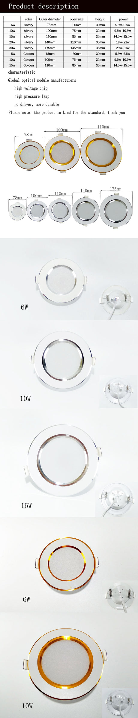 Led Downlights 6W 10W 15W 20W 30W 110V 220V LED Ceiling Downlight 2835 Lamps Led Ceiling Lamp Home Indoor Lighting
