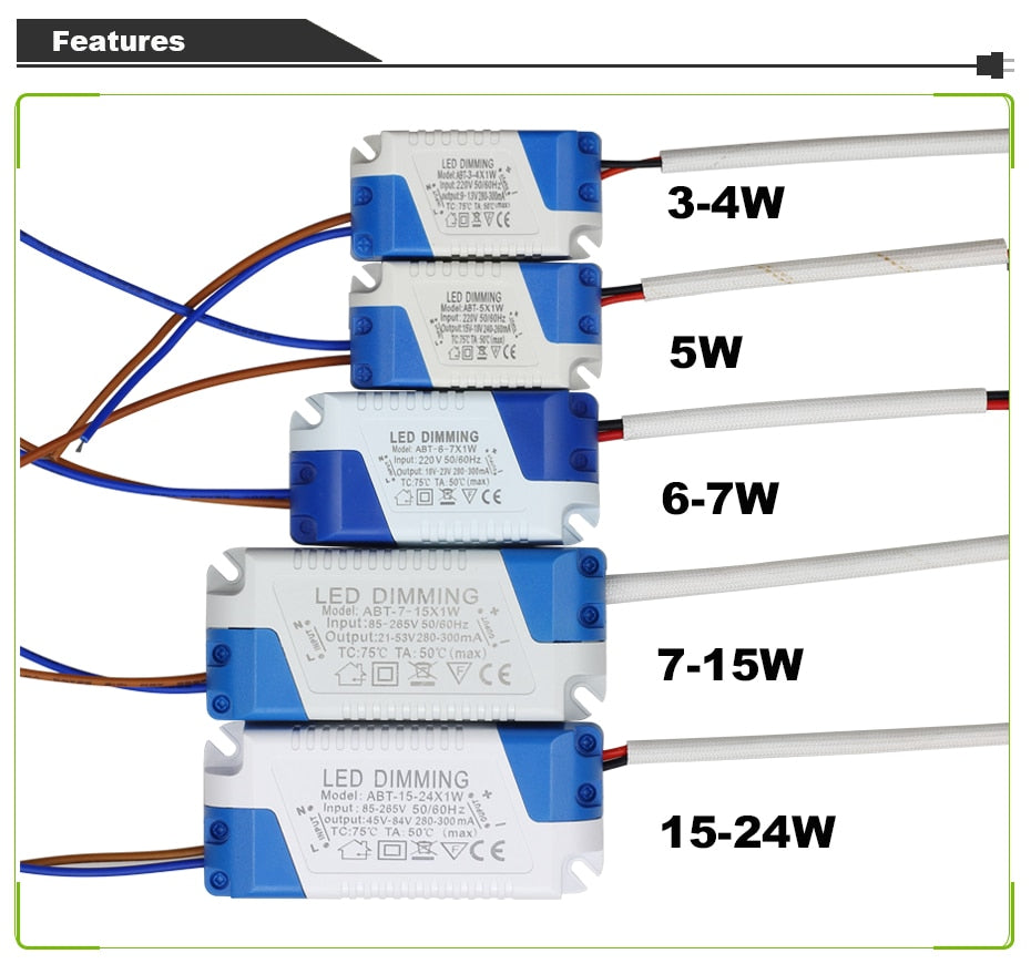 Dimmable Safe Plastic Shell LED Driver AC90-265V DC3-85V Light Transformer 300mA Power Supply Adapter for Led Lamps