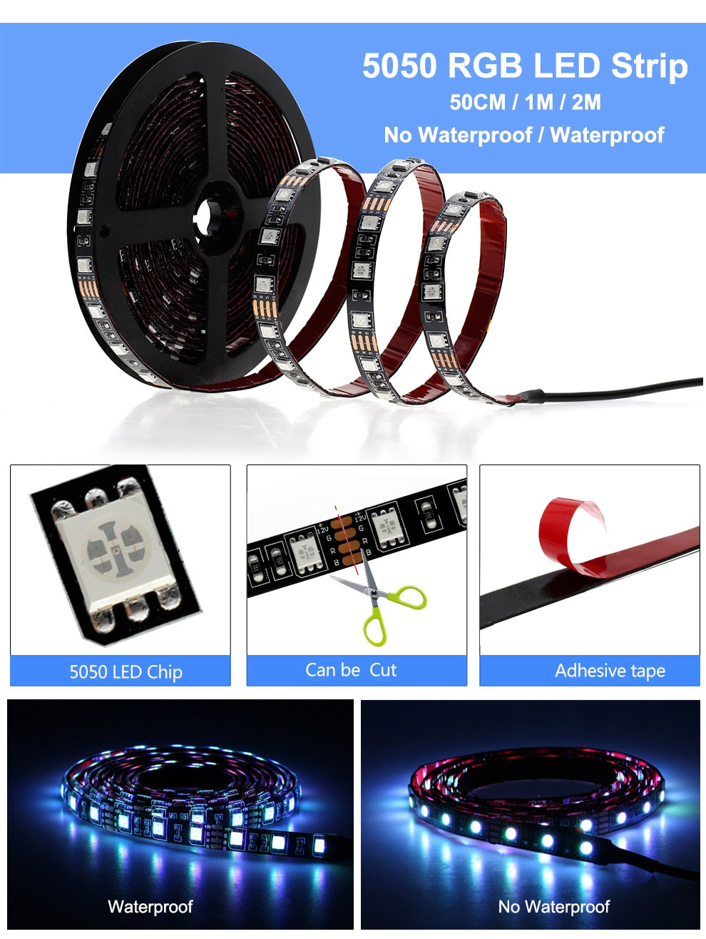 USB LED Strip RGB Changeable LED TV Background Lighting 50CM 1M 2M 3M 4M 5M DIY 5V Flexible LED Light RGB LED Strip 5050.