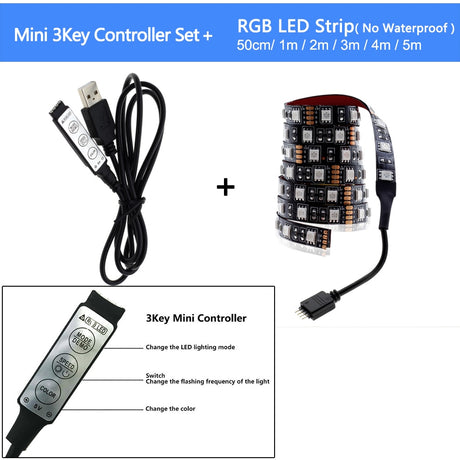 USB LED Strip RGB Changeable LED TV Background Lighting 50CM 1M 2M 3M 4M 5M DIY 5V Flexible LED Light RGB LED Strip 5050.