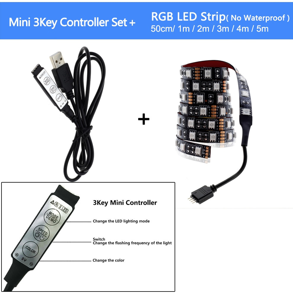 USB LED Strip RGB Changeable LED TV Background Lighting 50CM 1M 2M 3M 4M 5M DIY 5V Flexible LED Light RGB LED Strip 5050.