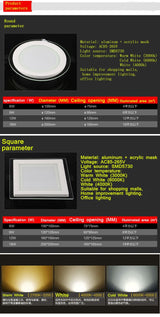LED Panel Downlight 1PCS Dimmable Super Bright Glass Square round Ceiling Recessed Panel Lights LED Spot Light Bulb AC110V 220V