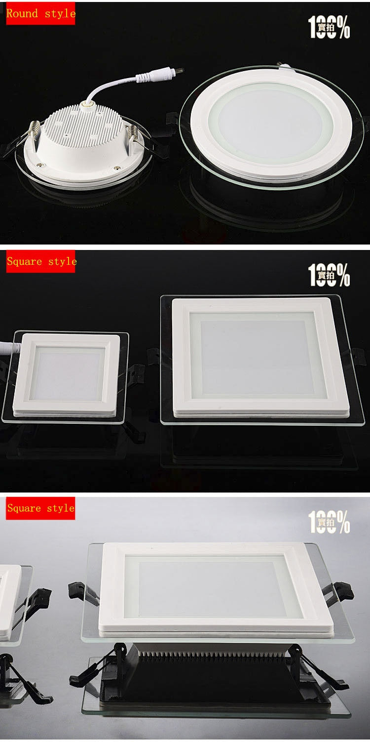 LED Panel Downlight 1PCS Dimmable Super Bright Glass Square round Ceiling Recessed Panel Lights LED Spot Light Bulb AC110V 220V
