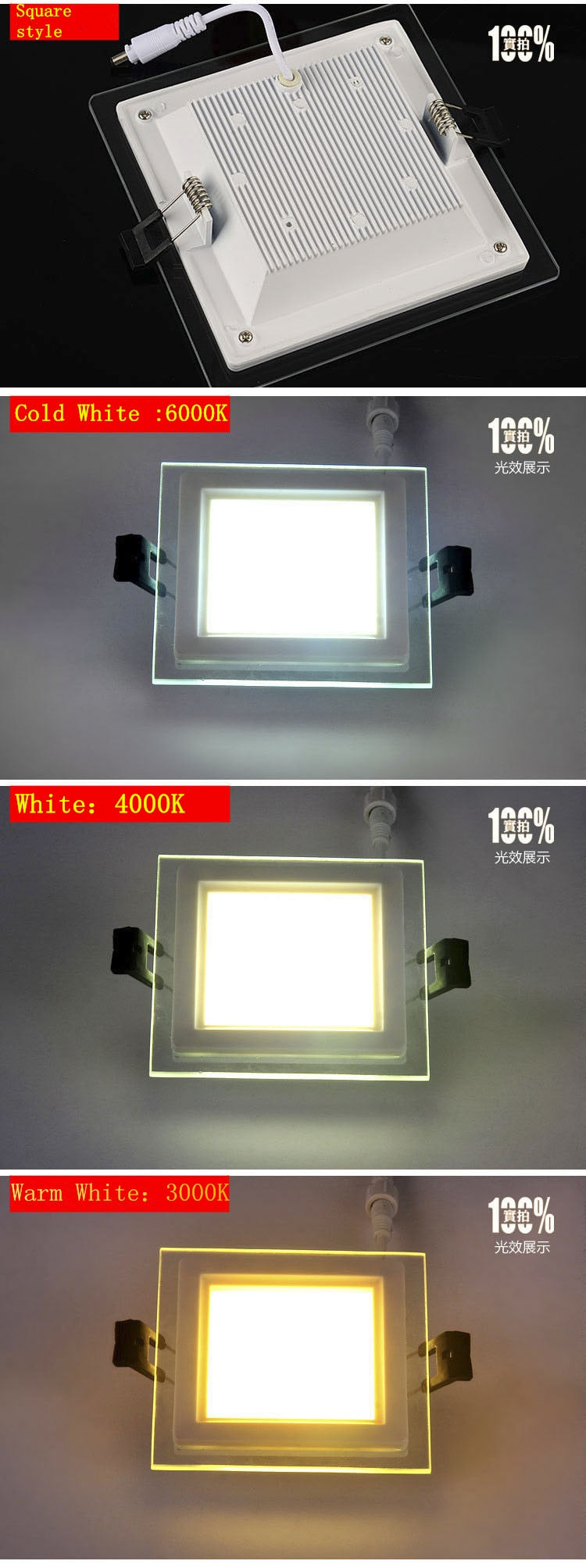 LED Panel Downlight 1PCS Dimmable Super Bright Glass Square round Ceiling Recessed Panel Lights LED Spot Light Bulb AC110V 220V