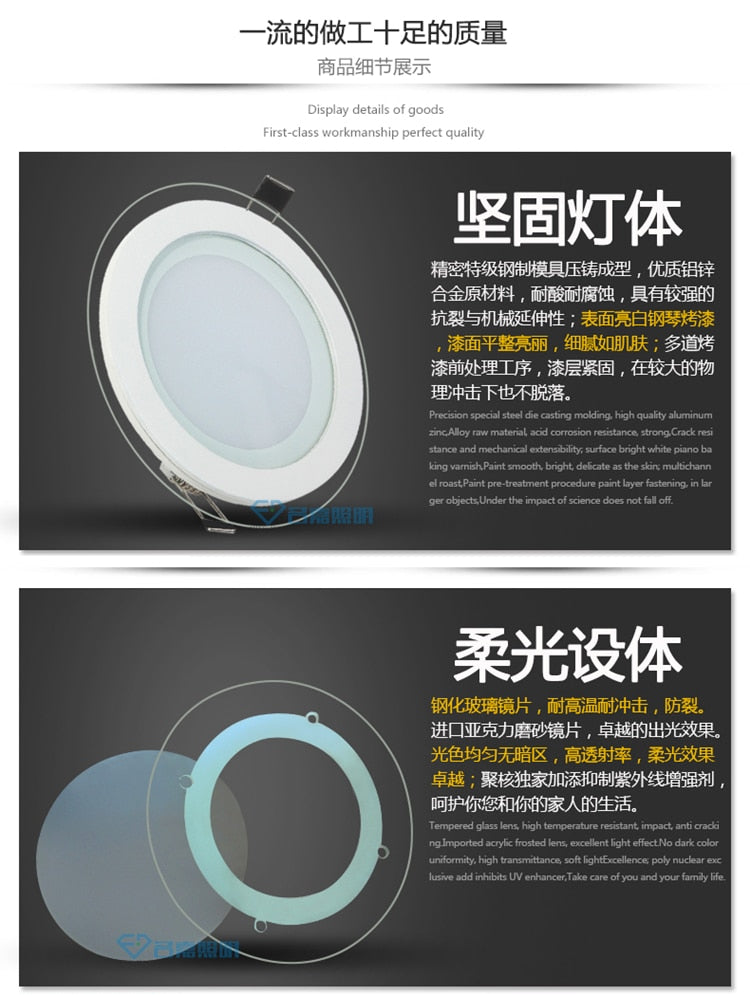 LED Panel Downlight 1PCS Dimmable Super Bright Glass Square round Ceiling Recessed Panel Lights LED Spot Light Bulb AC110V 220V