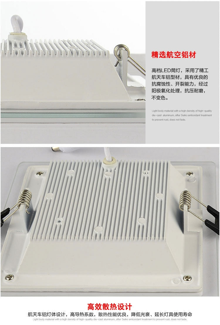 LED Panel Downlight 1PCS Dimmable Super Bright Glass Square round Ceiling Recessed Panel Lights LED Spot Light Bulb AC110V 220V