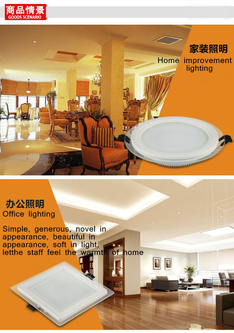 LED Panel Downlight 1PCS Dimmable Super Bright Glass Square round Ceiling Recessed Panel Lights LED Spot Light Bulb AC110V 220V