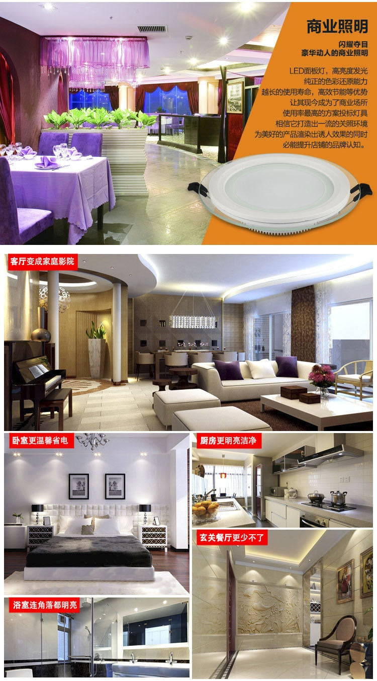 LED Panel Downlight 1PCS Dimmable Super Bright Glass Square round Ceiling Recessed Panel Lights LED Spot Light Bulb AC110V 220V