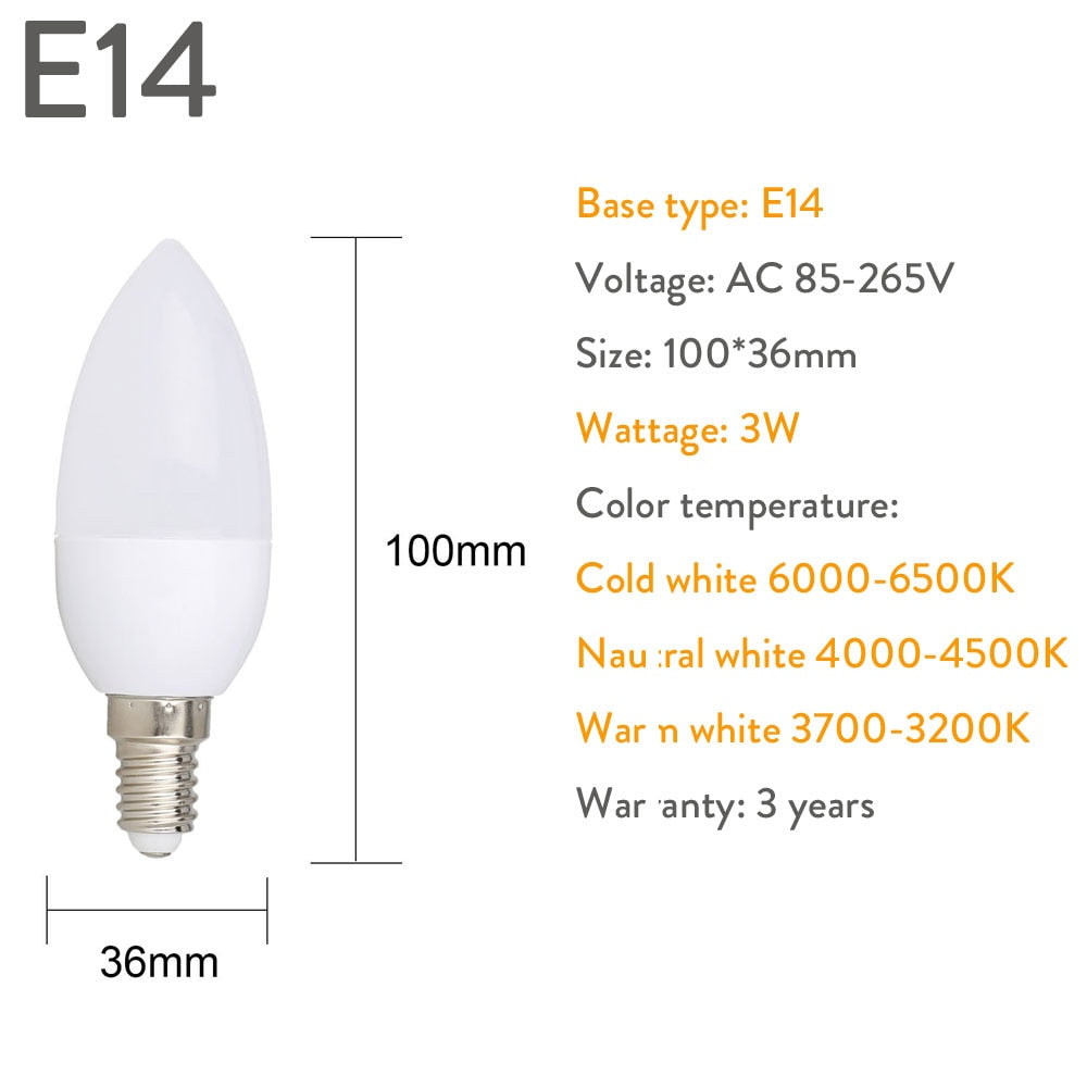 3W Led Candle Bulb E14 E27 E12 B22 B15 110V 220V Save Energy Spotlight Chandiler Crystal Lamp Ampoule Bombillas Home Lights