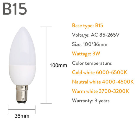 3W Led Candle Bulb E14 E27 E12 B22 B15 110V 220V Save Energy Spotlight Chandiler Crystal Lamp Ampoule Bombillas Home Lights