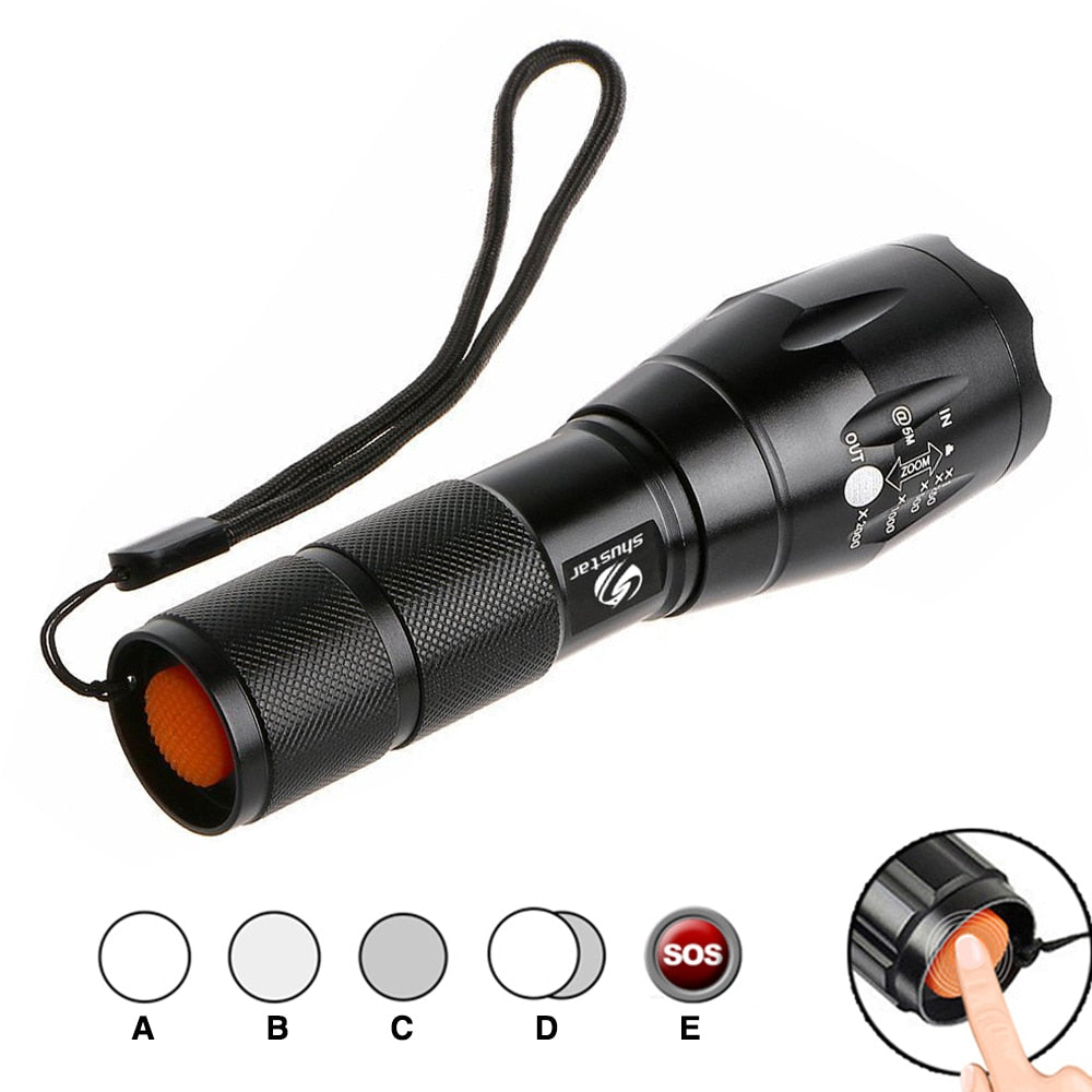 Led flashlight Ultra Bright torch T6/L2/V6 Camping light 5 switch Modes waterproof Zoomable Bicycle Light  18650 battery