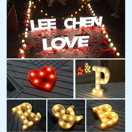 26 Letters White LED Night Light Marquee Sign Alphabet Lamp For Birthday New Year Valentine's Day Decoration