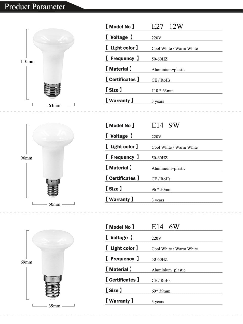 R39 R50 R63 LED lamp E14 E27 Base LED BULB 4W 6W 9W 12W led umbrella bulb light Warm Cold white led light AC220V 230V 240V