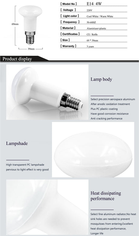 R39 R50 R63 LED lamp E14 E27 Base LED BULB 4W 6W 9W 12W led umbrella bulb light Warm Cold white led light AC220V 230V 240V