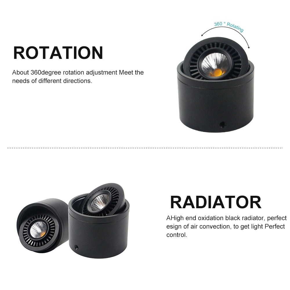 DBF 360 Degrees Rotatable Dimmable Surface Downlight 5W 7W 9W 15W Ceiling Spot Lights for Home Living room Background Wall