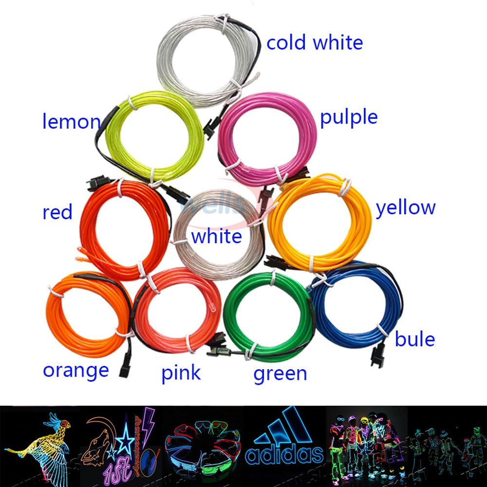 Flexible Neon Light Glow EL Wire Rope tape Cable Strip LED Neon Lights Shoes Clothing Car decorative ribbon lamp 3V