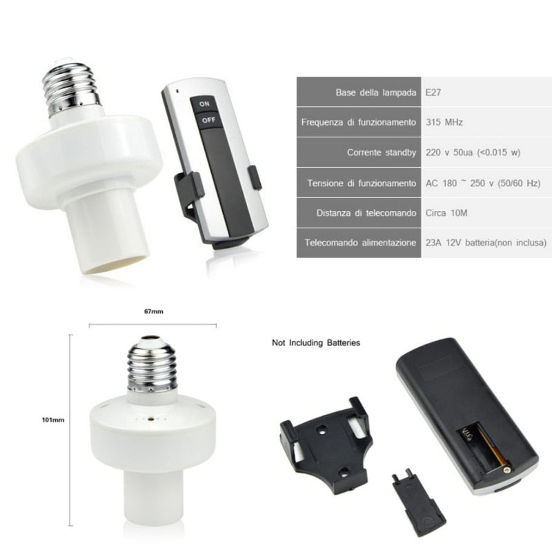 Durable E27 Screw LED Light Lamp Base Holder With Wireless Remote Control Switch Bulb Socket led