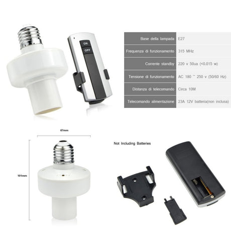 Durable E27 Screw LED Light Lamp Base Holder With Wireless Remote Control Switch Bulb Socket led