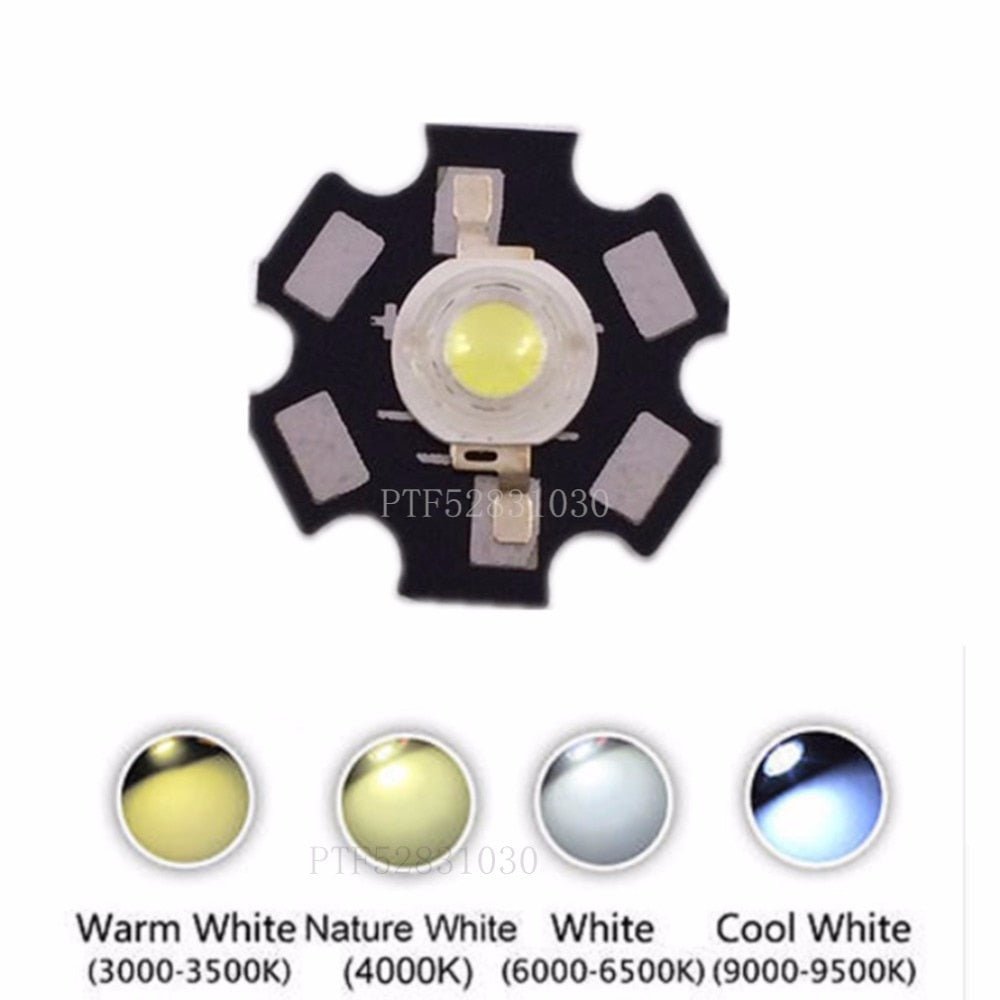 10pcs High Power 1W 3W Cool / Warm White 3500K 6500K 15000K 20000k 30000k LED Bulb Chip Crystal Diodes Light With 20mm AL Star