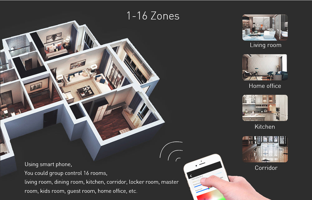 LED Dimmer Switch PWM Wireless RF 2.4G 4-Zone Touch Remote Smart Home Wifi Relay DC12V 24V Controller for Single Color LED Strip