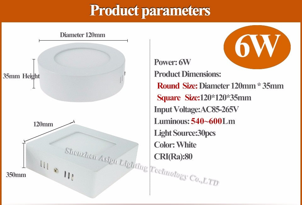 LED Panel Light 6W 12W 18W Surface Mounted LED Ceiling Lights AC85-265V Round Square LED Downlight 30 60 90pcs 2835SMD