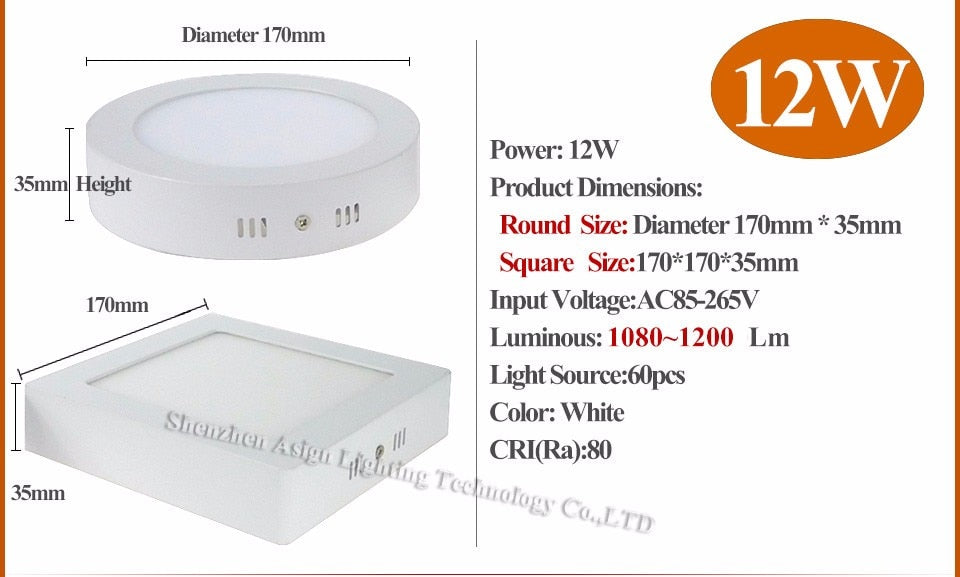 LED Panel Light 6W 12W 18W Surface Mounted LED Ceiling Lights AC85-265V Round Square LED Downlight 30 60 90pcs 2835SMD