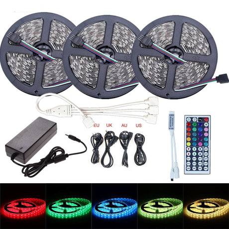 5M 10M RGB LED Strip 12V 60LEDs/m SMD 2835 Waterproof Flexible Tape Ribbon Colorful Rope Light String Lamp +LED Controller +Power