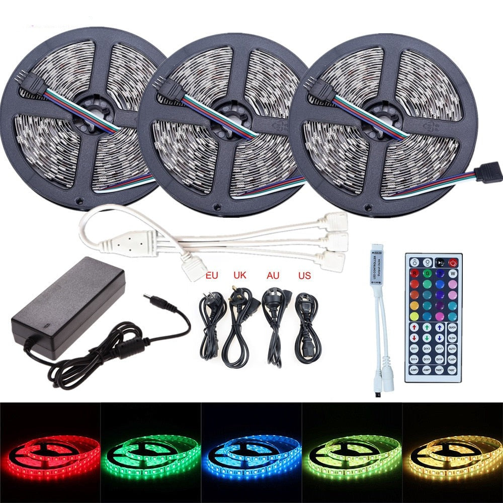 5M 10M RGB LED Strip 12V 60LEDs/m SMD 2835 Waterproof Flexible Tape Ribbon Colorful Rope Light String Lamp +LED Controller +Power