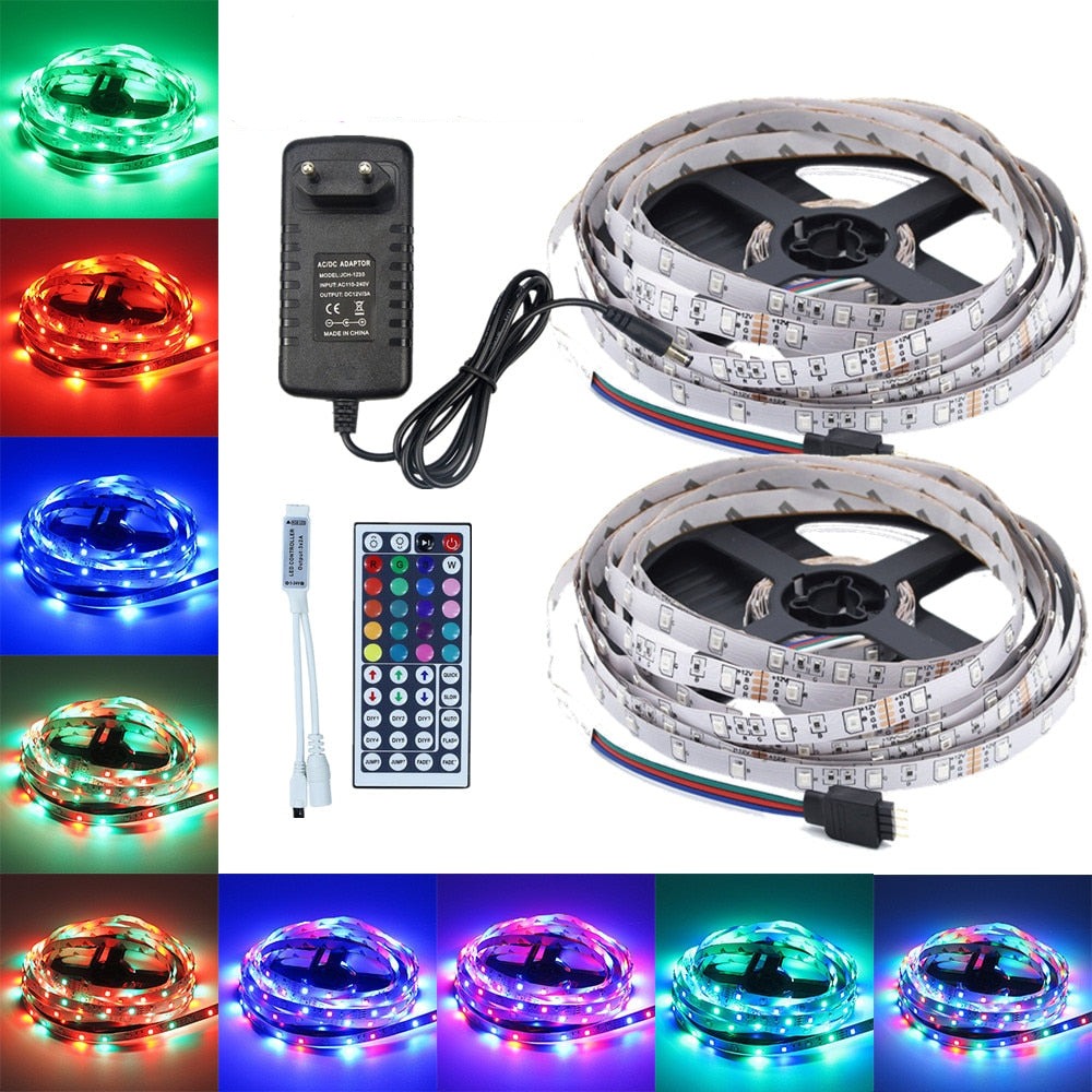 5M 10M RGB LED Strip 12V 60LEDs/m SMD 2835 Waterproof Flexible Tape Ribbon Colorful Rope Light String Lamp +LED Controller +Power