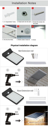 PIR motion sensor Solar Street light 3 modes Outdoor solar light wall lamp Waterproof Energy Saving Yard Path Home Garde