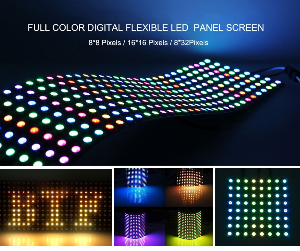 Panel Screen 8*8,16*16,8*32 Pixel 256 Pixels Digital Flexible LED Programmed Individually Addressable Full Color DC5V