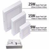 Square Led Panel Light Surface Mounted Led ceiling Downlight 9W/15W/25W AC85-265V + LED Driver