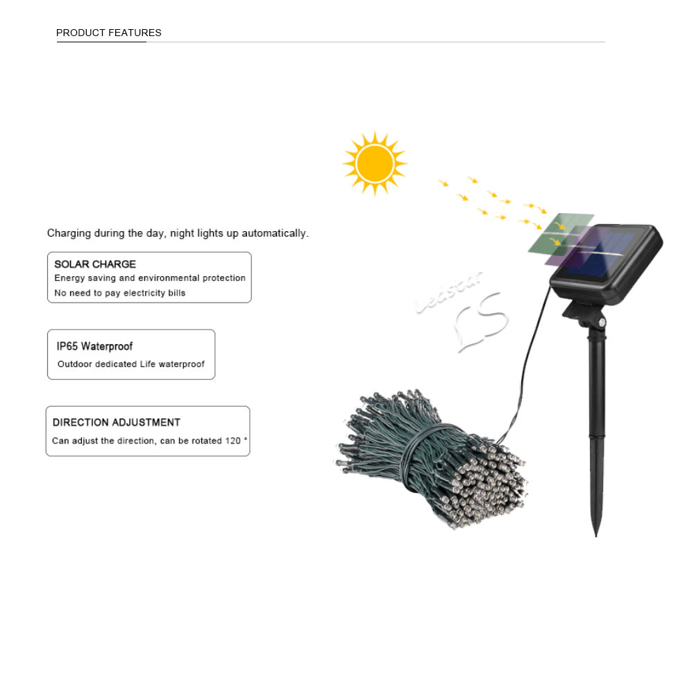 22M 200 Led Christmas Tree Garland Houses/Street Garden Waterproof Solar Chain String Fairy Lights Outdoor Valentines Decoration