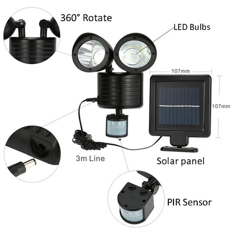 LED Solar Light Twin Head PIR Motion Sensor Lighting Outdoor Garden Solar lamp Waterproof Street Security lamp