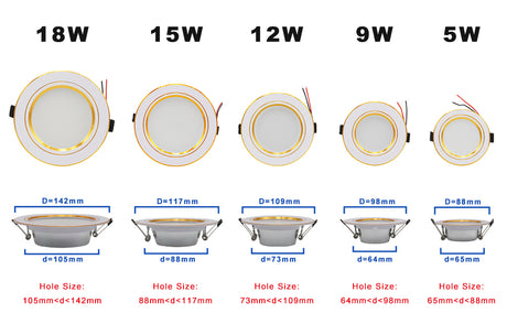 AC 220V LED Downlight Golden Silvery Ceiling Lamp Round Recessed 5W 9W 12W 15W 18W Led Light Bulb White/Warm white LED Down Lamp