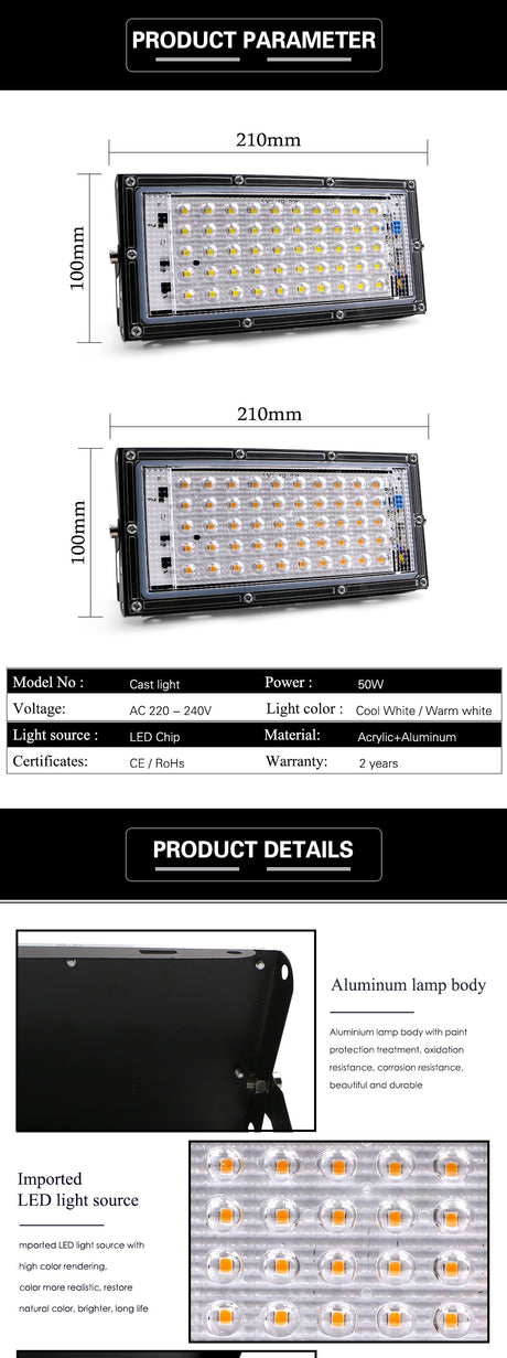 50W perfect power waterproof Landscape Lighting IP65 LED Flood Light Floodlight LED street Lamp 220V 240V  LED Spotlight