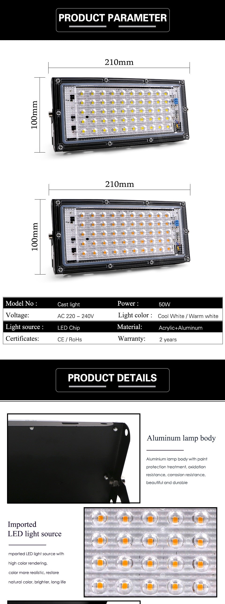 50W perfect power waterproof Landscape Lighting IP65 LED Flood Light Floodlight LED street Lamp 220V 240V  LED Spotlight