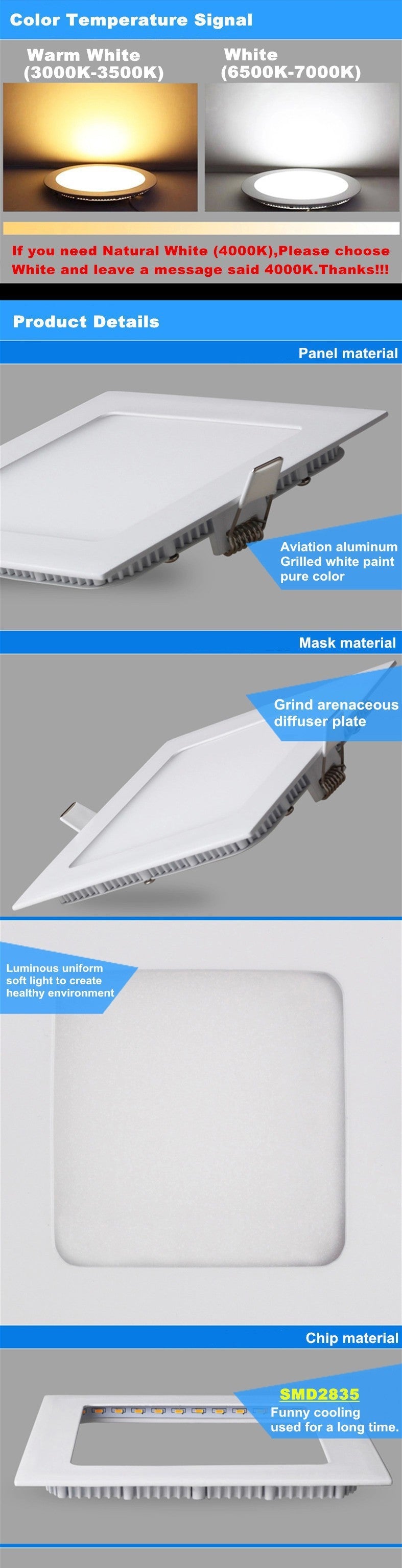 DBF Ultra Thin Design 3W 4W 6W 9W 12W 15W LED Surface Ceiling Recessed Grid Downlight + Square Panel Light