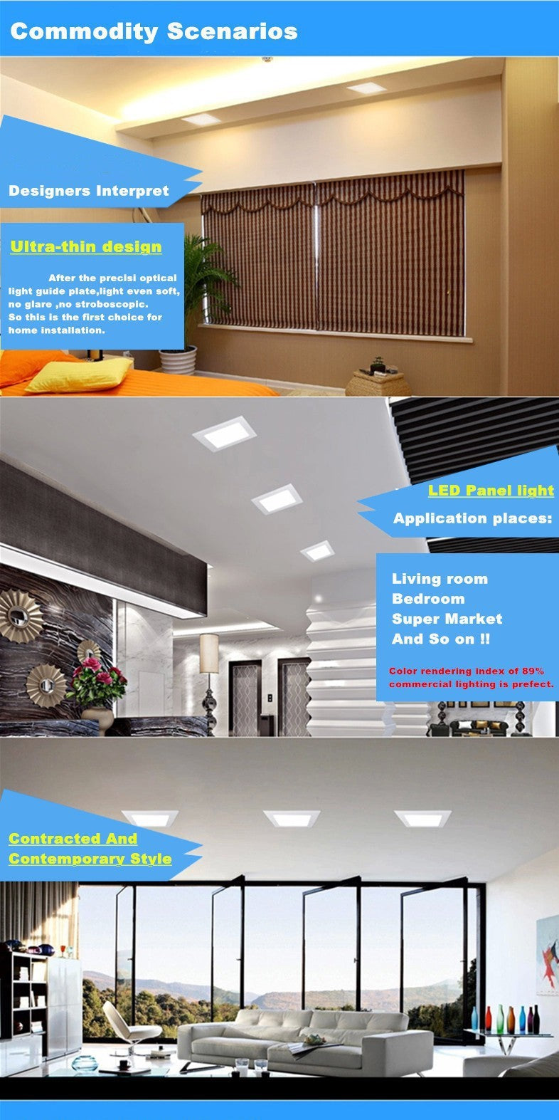 DBF Ultra Thin Design 3W 4W 6W 9W 12W 15W LED Surface Ceiling Recessed Grid Downlight + Square Panel Light