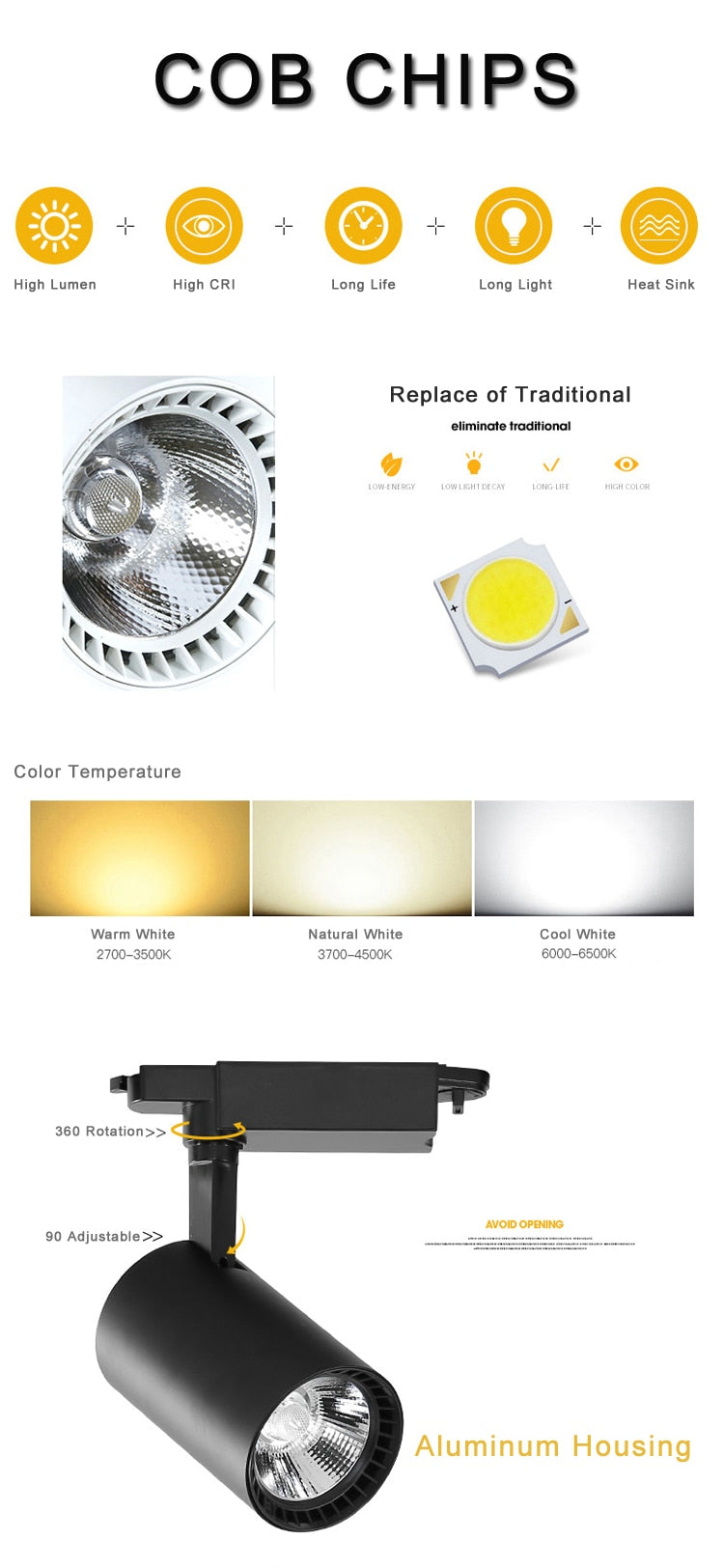 Modern LED Track Lights 7W High Power White Aluminum Spotlight Super Bright Ajustable Super Market Shop Ceiling Dynasty Lighting