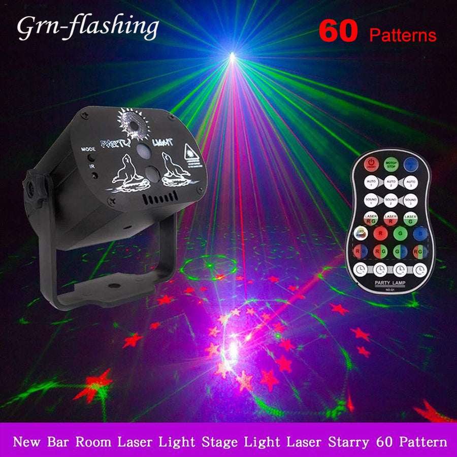LED RGB 60 Patterns Disco Light 5V USB Recharge RGB Laser Projection Lamp Stage Lighting Show for Home Party KTV DJ Dance Floor