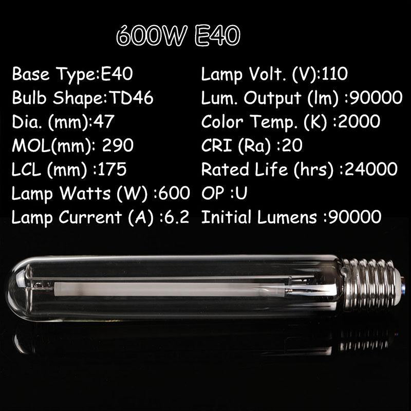 Grow light HPS lamp 600W E40 Super HPS Grow Light Bulb Ballast for Indoor Plant Growing Lamp high pressure sodium flower bulb