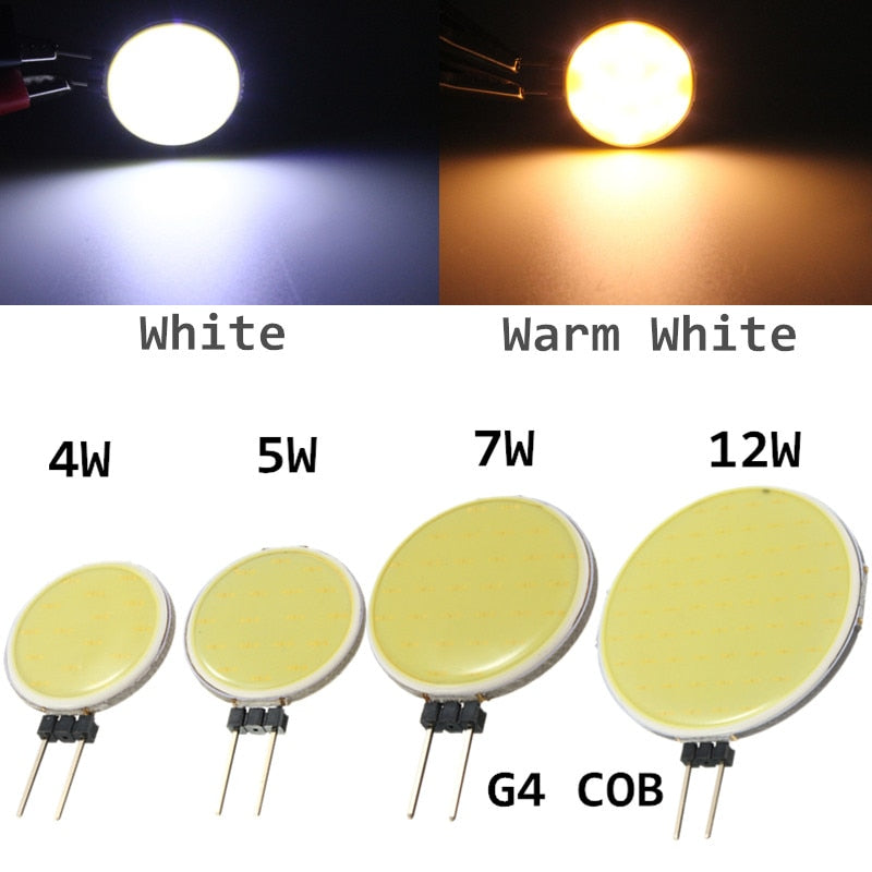 G4 COB 4W 5W 7W 12W Pure Warm White LED 15 18 30 63 Chips Replace Halogen Lamp Spot Light Bulb