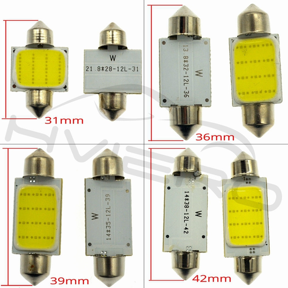 White Cob 12Led Festoon Dome Lights Reading Lamp 31mm 36mm 39mm 42mm C5W C10W Auto Led Door Lights Backup Bulb Tail Bulbs DC 12v