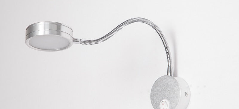 LED Wall Lamps With Knob Switch 5W AC90-260V Silver Bedroom Bedside Reading Light Direction Adjustable Indoor Lighting