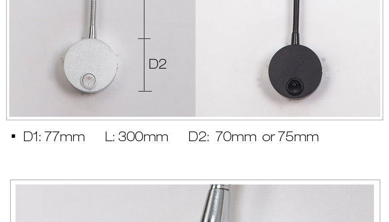 LED Wall Lamps With Knob Switch 5W AC90-260V Silver Bedroom Bedside Reading Light Direction Adjustable Indoor Lighting