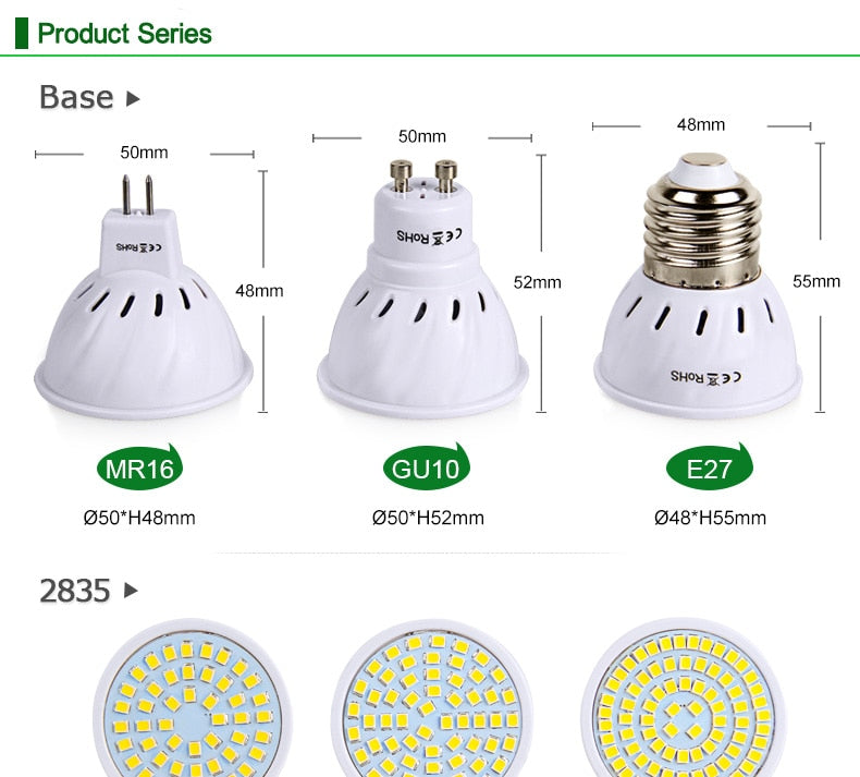LED Bulb 220V 240V MR16 GU10 LED Lamp LED Spotlight Bulb Lampada 48 60 80 LEDs SMD 2835 For Indoor Home Spot Light